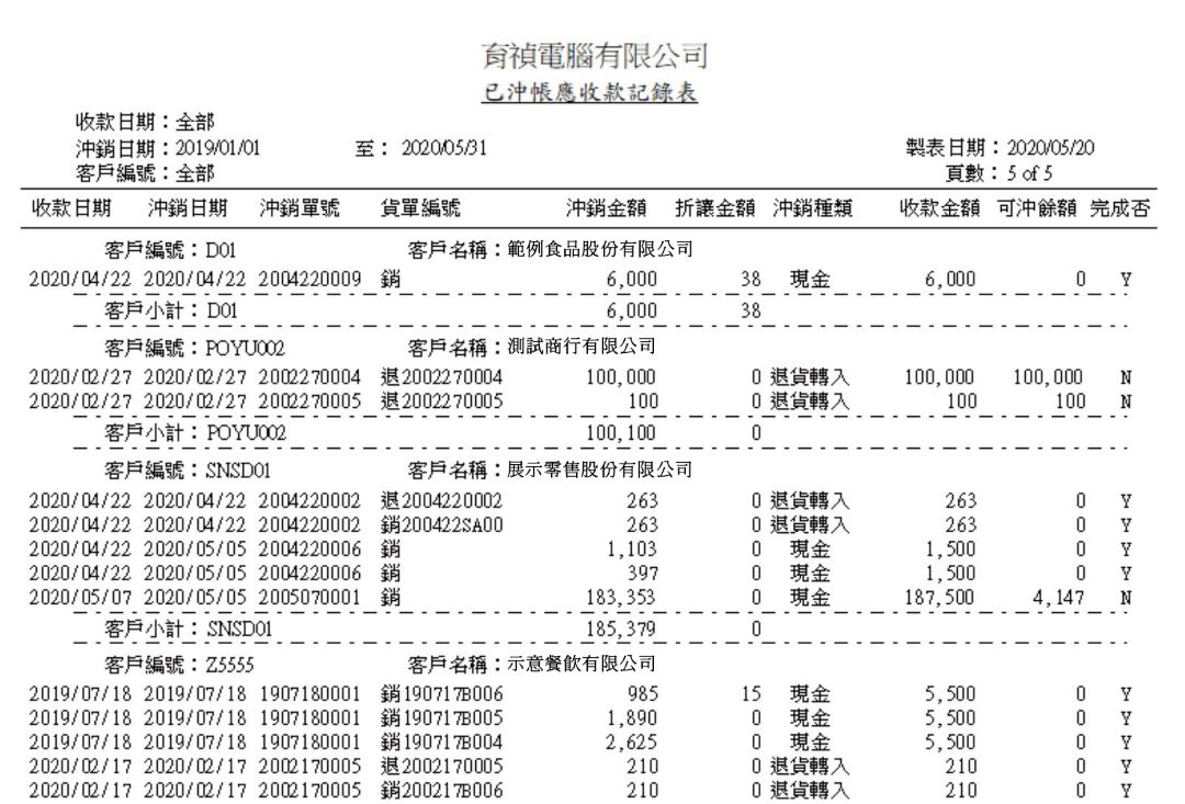 帳款管理系統畫面示意