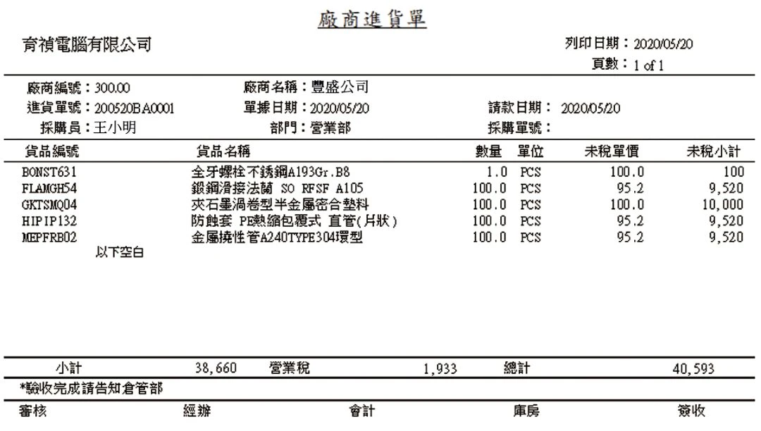 全能ERP進貨明細查詢與進貨分析報表畫面